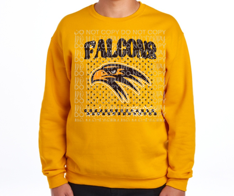 Ogemaw Falcons 2025 Distressed Falcons Stars Logo Cotton/Poly Blend Top Options