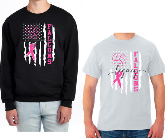 Pink Out Volleyball Falcons flag Black & Grey Cotton/Poly Blend Top Options Pink Out