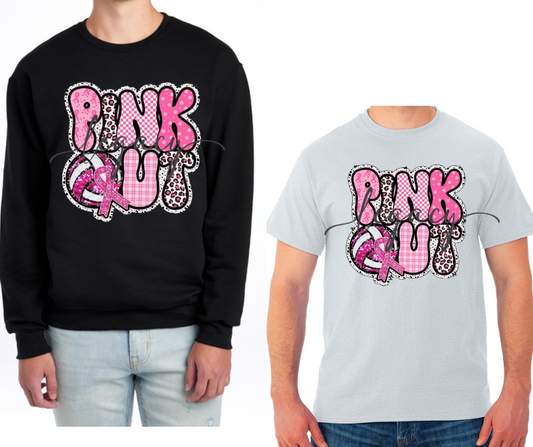 Pink Out Volleyball Leo Black & Grey Cotton/Poly Blend Top Options Pink Out