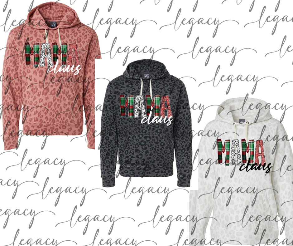 Mama Claus Leopard Women's Hoodie Options Holiday Magic