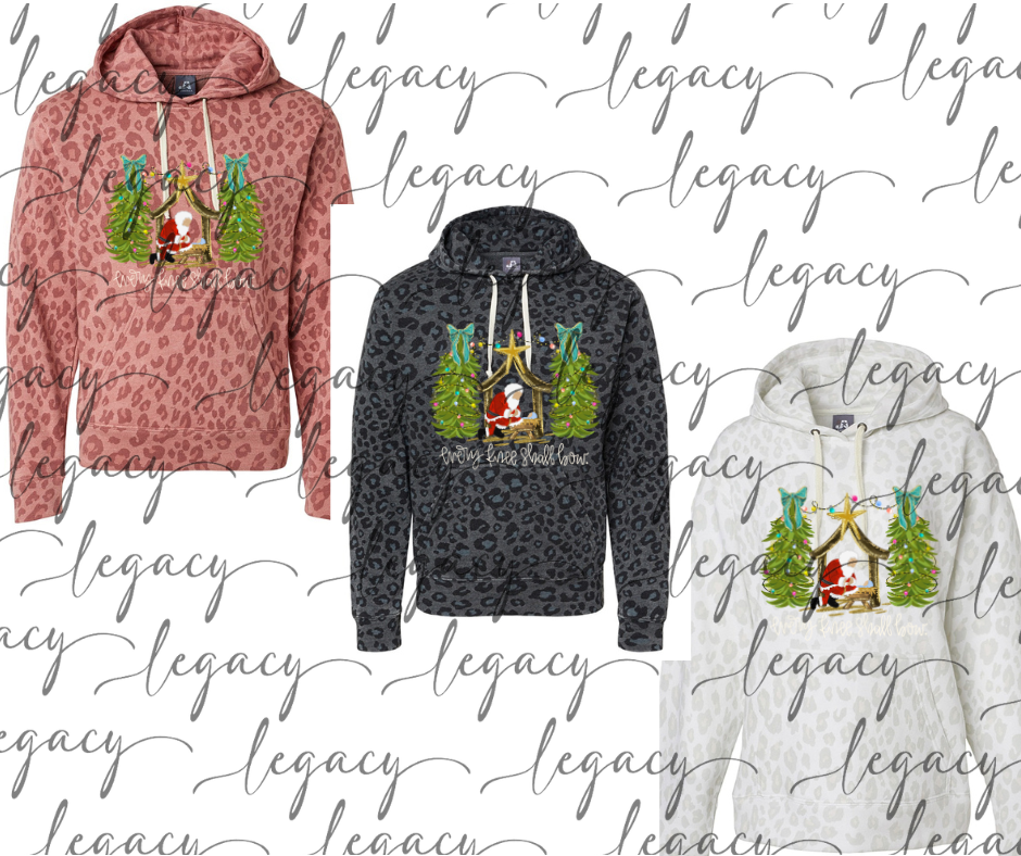 every knee shall bow Nativity Scene Leopard Women's Hoodie Options Holiday Magic