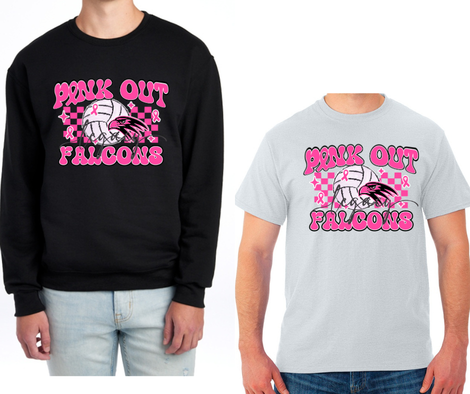Pink Out Volleyball Falcons Black & Grey Cotton/Poly Blend Top Options Pink Out