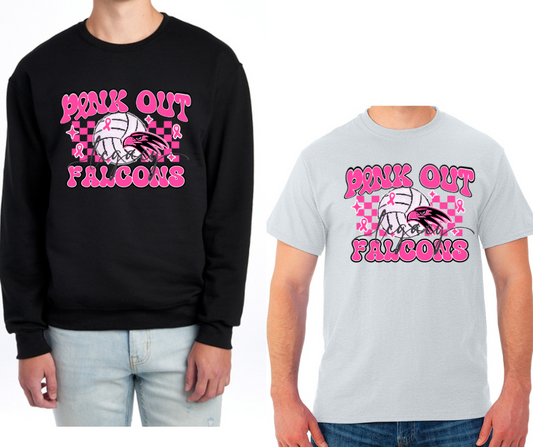 Pink Out Volleyball Falcons Black & Grey Cotton/Poly Blend Top Options Pink Out