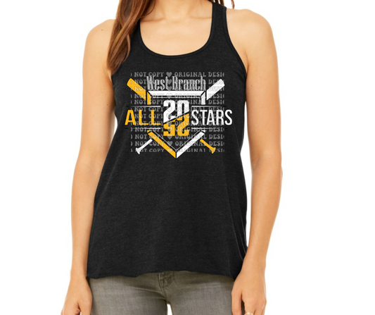 West Branch Allstars 2025 Tank Options Crossed Bat Ball Diamond