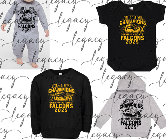 Falcon Football DISTRICT CHAMPS 2025 Toddler & Infant apparel Options