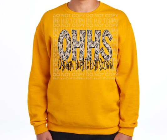 Ogemaw Falcons 2025 OHHS Ogemaw Heights Leopard Cotton/Poly Blend Top Options