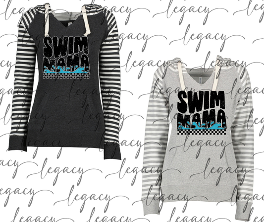 Swim Mama Angelfish Swim 2025 Striped Sleeves Hoodie Top Options