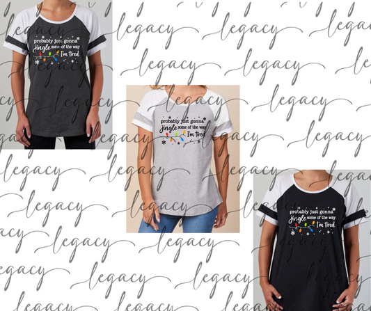 Jingle Tired Colorblock Women's Tee Multi Color Options Holiday Magic