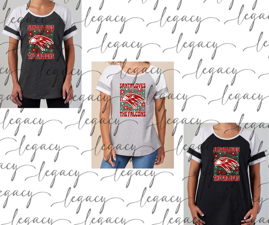 Santa Loves the Falcons Colorblock Women's Tee Multi Color Options Holiday Magic