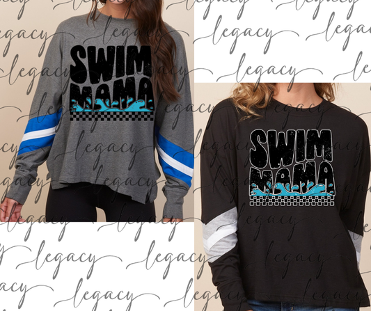 Swim Mama Angelfish Swim 2025 Varsity Sleeve Women's Boxy Top