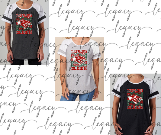 The Falcons Sleigh Colorblock Women's Tee Multi Color Options Holiday Magic