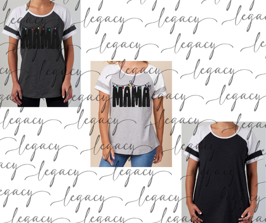 Mama Lights Colorblock Women's Tee Multi Color Options Holiday Magic