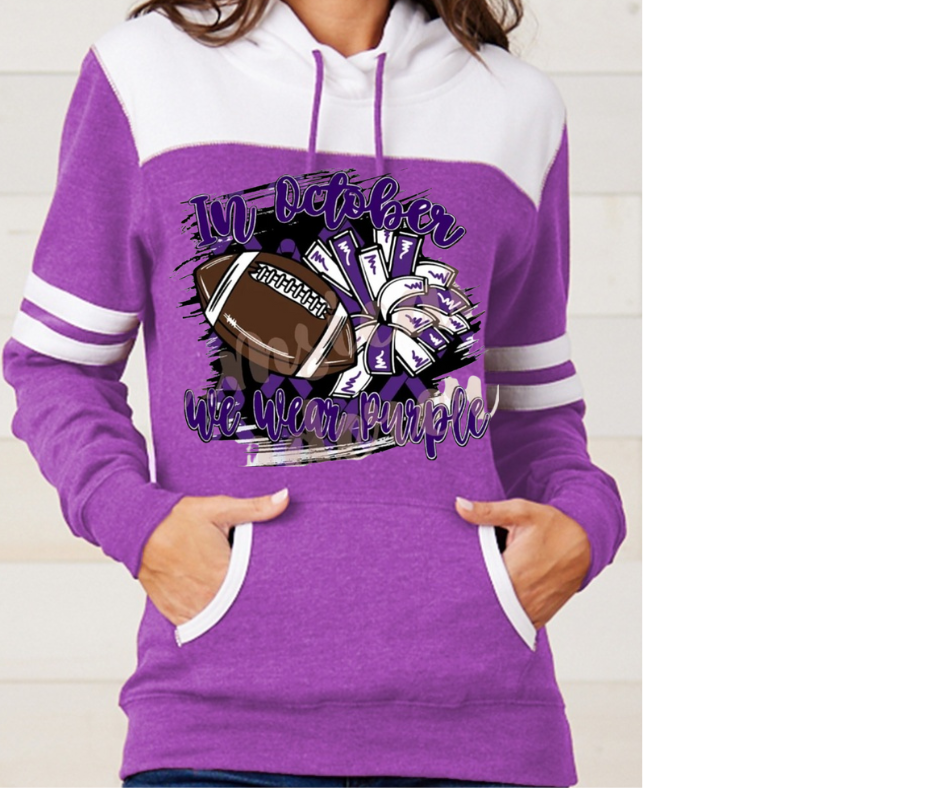 Purple Game Falcon Football In October We Wear Purple Varsity Sleeve Style Hoodie
