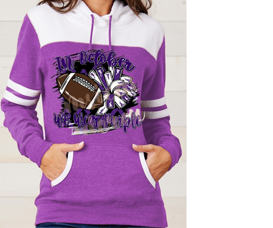 Purple Game Falcon Football In October We Wear Purple Varsity Sleeve Style Hoodie
