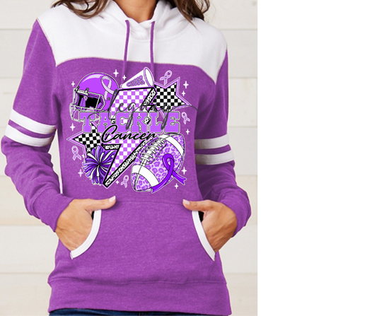 Purple Game Falcon Football Tackle Cancer Varsity Sleeve Style Hoodie