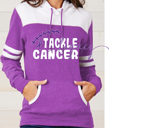 Purple Game Falcon Football Tackle Cancer Ribbon Varsity Sleeve Style Hoodie