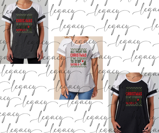 Teacher 6-7 Colorblock Women's Tee Multi Color Options Holiday Magic