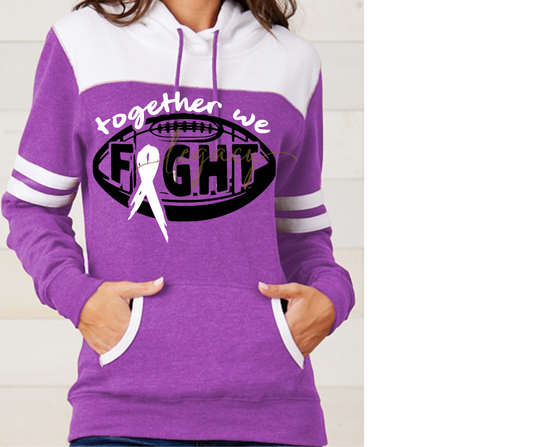 Purple Game Falcon Football Together We Fight Ribbon Varsity Sleeve Style Hoodie