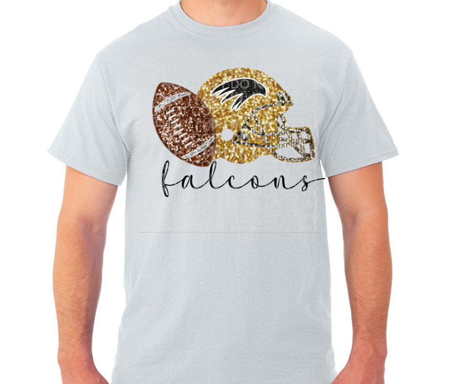 Ogemaw Falcon Football FAUX Glitter Helmet Football Falcon Sports Cotton/Poly Blend Top Options