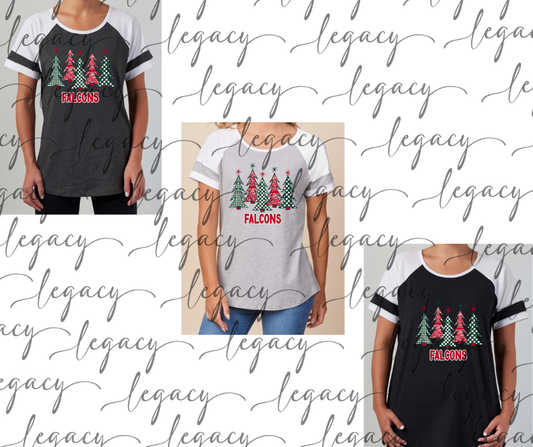 Falcons Trees Colorblock Women's Tee Multi Color Options Holiday Magic