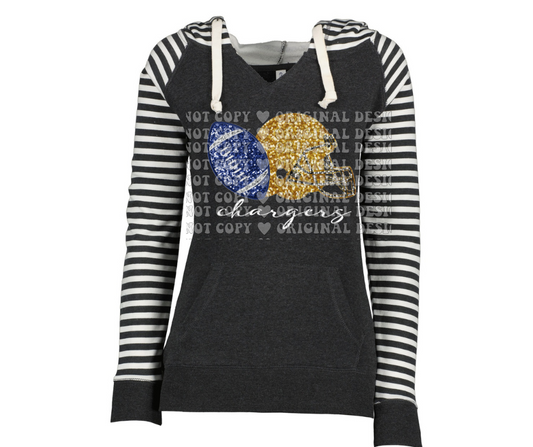 Chargers Faux Glitter Football Helmet Striped Sleeves Hoodie Top Options Mio Chargers 2025