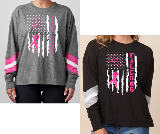 Pink Out Volleyball Falcons Flag Long Sleeve Varsity Style Top