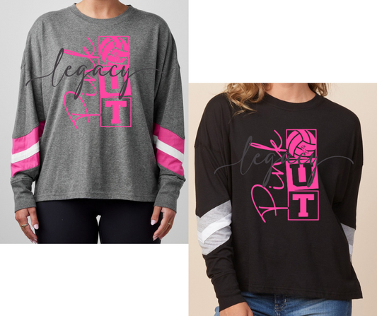 Pink Out Volleyball Stacked Long Sleeve Varsity Style Top