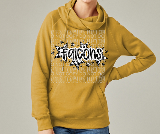 Ogemaw Falcons 2025 Falcons Checkered Stars Cowl Neck Top Options