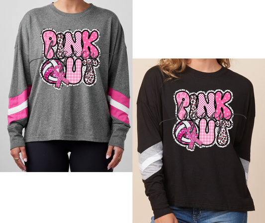 Pink Out Volleyball Leo Long Sleeve Varsity Style Top