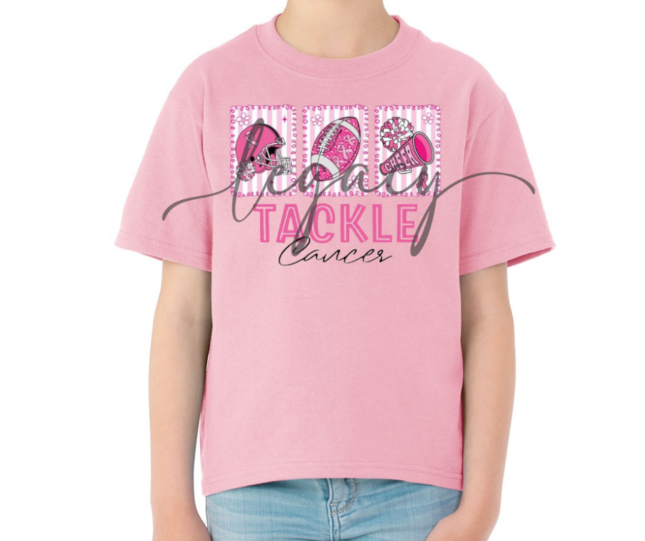 Tackle Cancer Cheer Football PINK Cotton/Poly Blend Top Options Pink Out Football 2025 Ogemaw Browns Falcon Football
