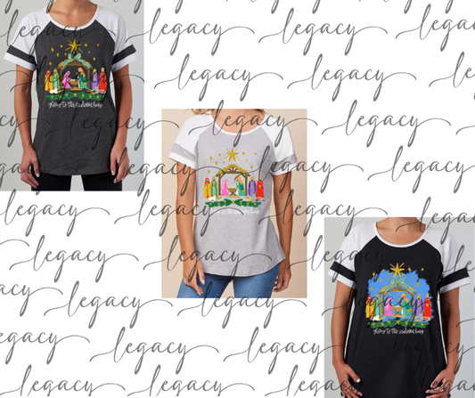 Nativity Colorblock Women's Tee Multi Color Options Holiday Magic