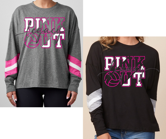 Pink Out Volleyball Long Sleeve Varsity Style Top