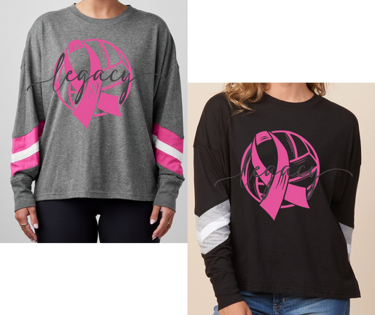 Pink Out Volleyball Ribbon Long Sleeve Varsity Style Top