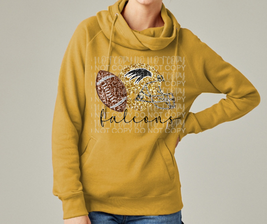 Ogemaw Falcon Football FAUX Glitter Helmet Football Cowl Neck Top Options Falcon Sports