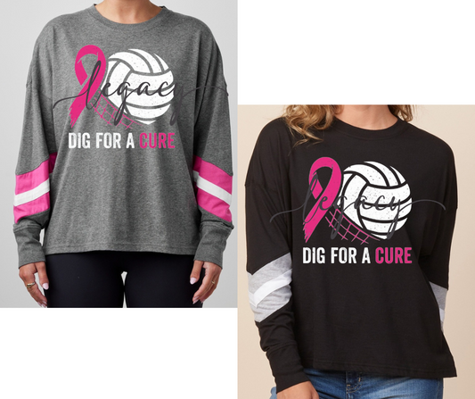 Pink Out Volleyball Dig Long Sleeve Varsity Style Top