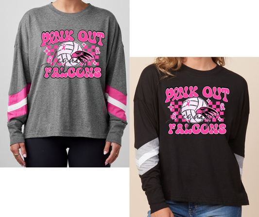 Pink Out Volleyball Falcons Long Sleeve Varsity Style Top