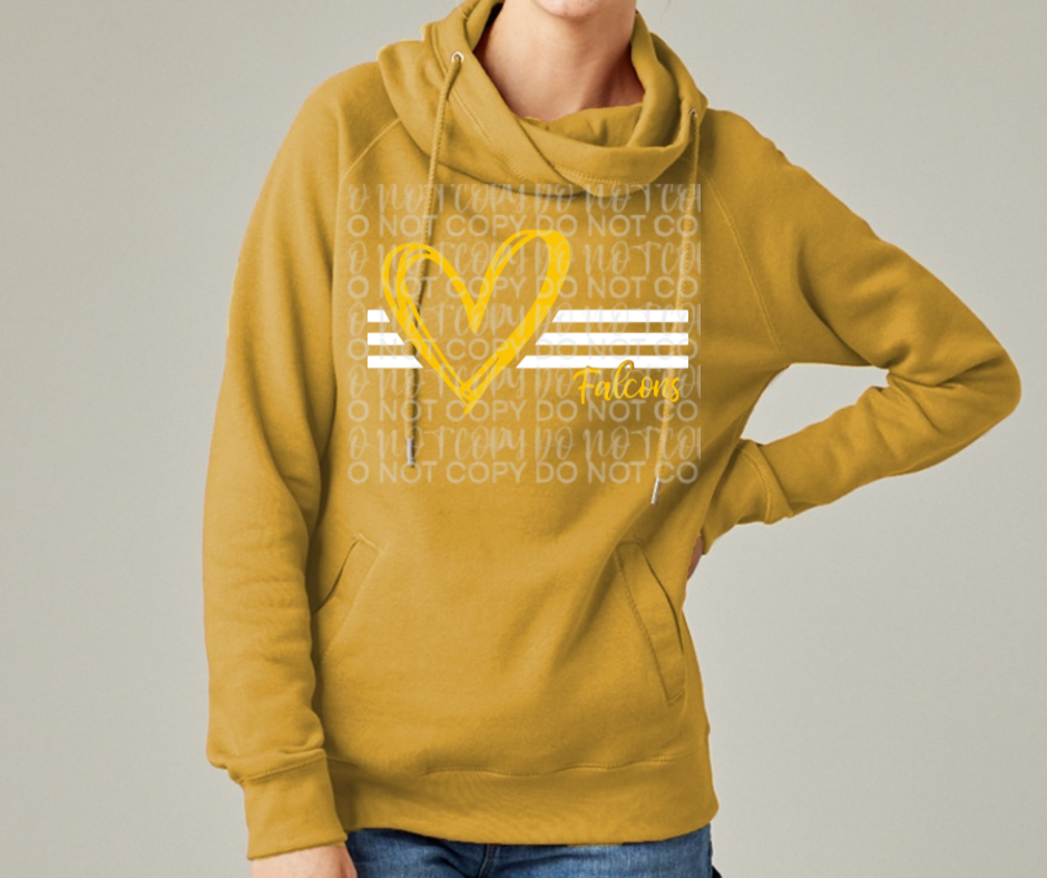 Ogemaw Falcons 2025 Heart Falcons Lines Cowl Neck Top Options