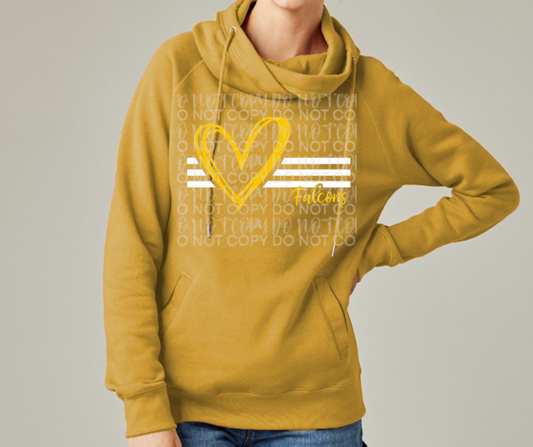 Ogemaw Falcons 2025 Heart Falcons Lines Cowl Neck Top Options