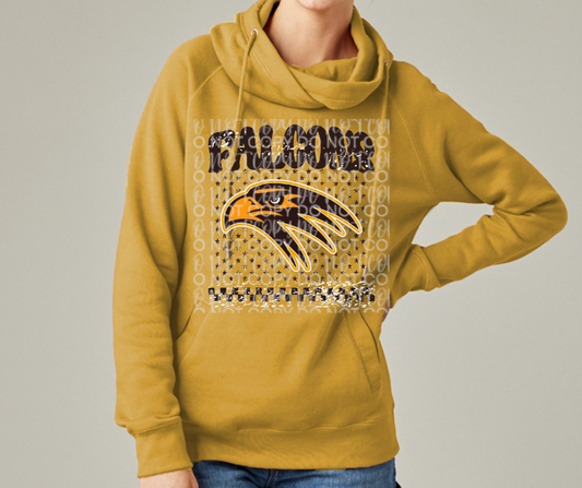 Ogemaw Falcons 2025 Distressed Falcons Stars Logo Cowl Neck Top Options