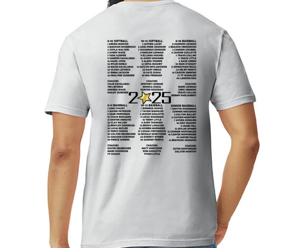 West Branch Allstars 2025 BASEBALL Black Gold Grey Top Options
