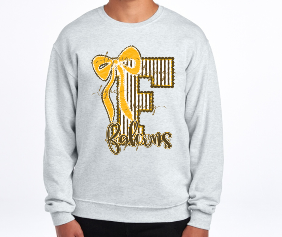 Falcons Cursive Big F Brown & Gold Bow Cutesy Cotton/Poly Blend Top Options