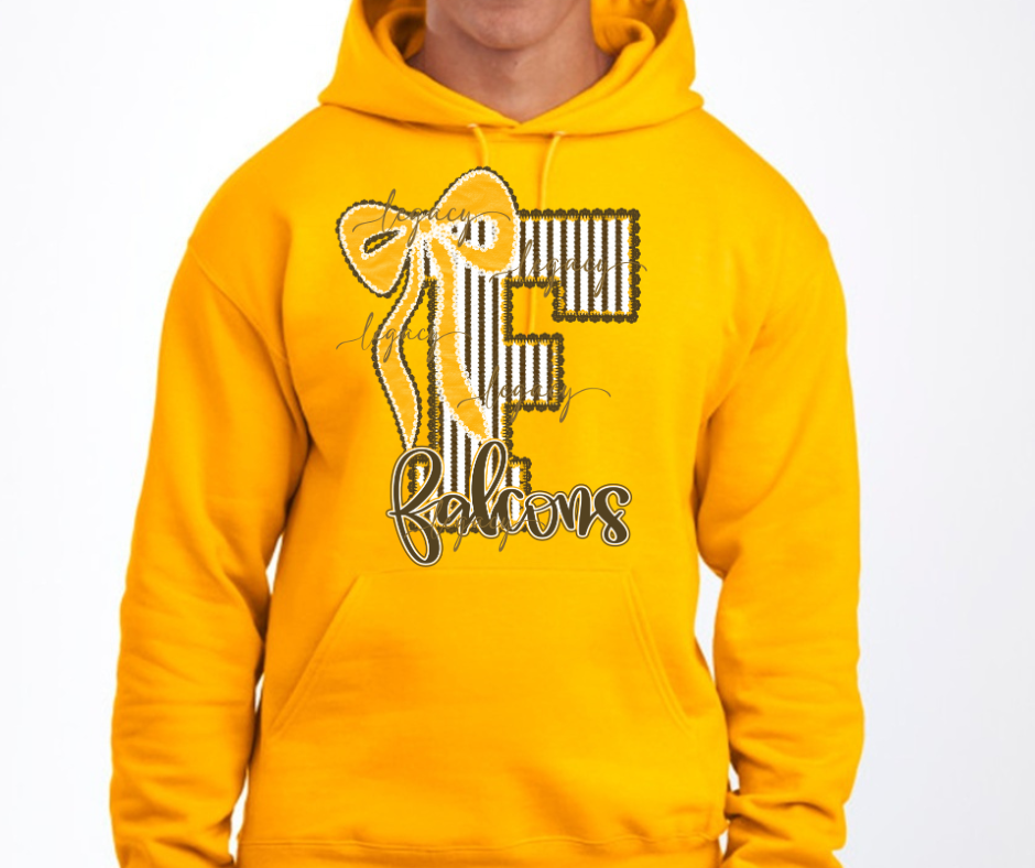 Falcons Cursive Big F Brown & Gold Bow Cutesy Cotton/Poly Blend Top Options