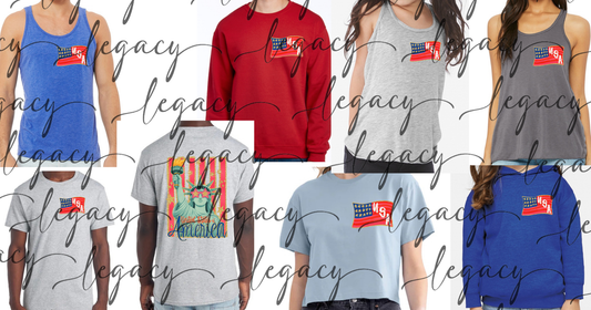 USA Flag Lady Liberty Front & back design 4th Red White & Blue American Pride America Freedom
