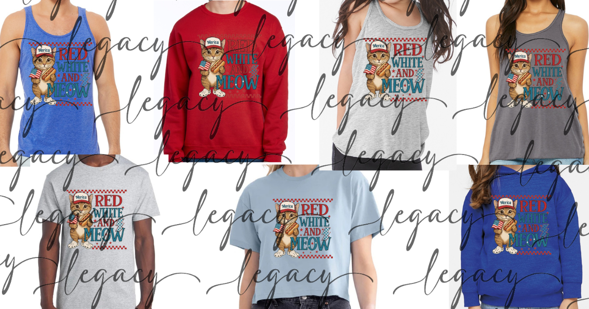 Red White & Meow 4th Red White & Blue American Pride America Freedom