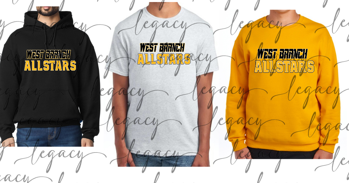 West Branch Allstars 2026 BASEBALL jersey Black Gold Grey Top Options