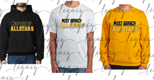 West Branch Allstars 2026 BASEBALL jersey Black Gold Grey Top Options