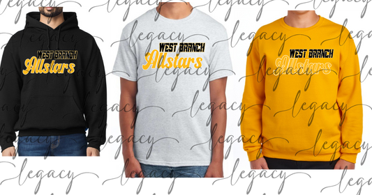 West Branch Allstars 2026 SOFTBALL jersey Black Gold Grey Top Options