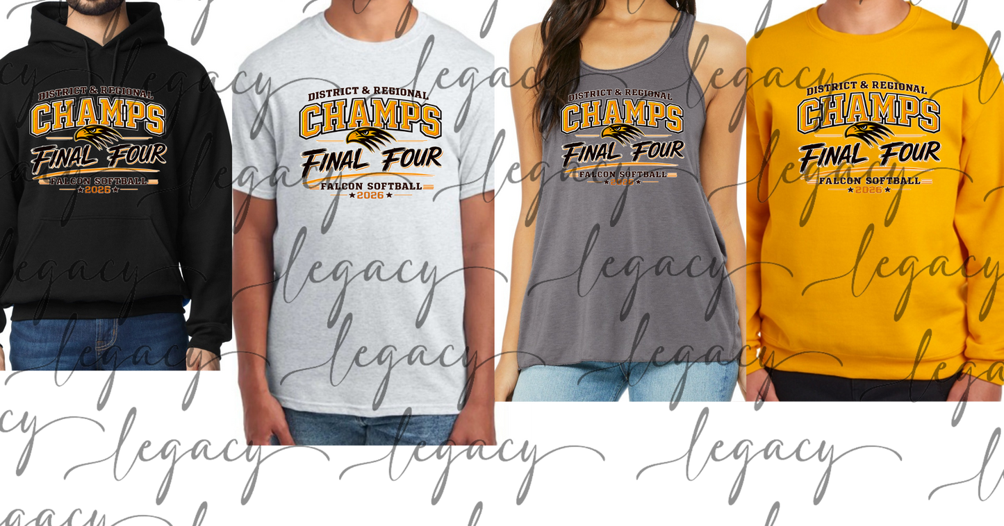 District Regional Final Four Varsity Falcon Softball Black Gold Grey Top Options