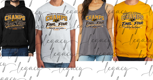 District Regional Final Four Varsity Falcon Softball Black Gold Grey Top Options