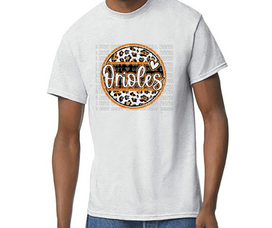 Orioles Cursive Leopard Heart Round Design